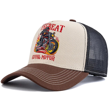 Motorcycle Embroidered Flame Biker Patch Baseball Cap For Man Woman
