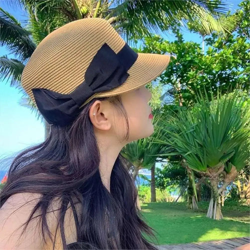 Elegant Wide Brim Bow Straw Hat Woven Bowknot Sunscreen Hat