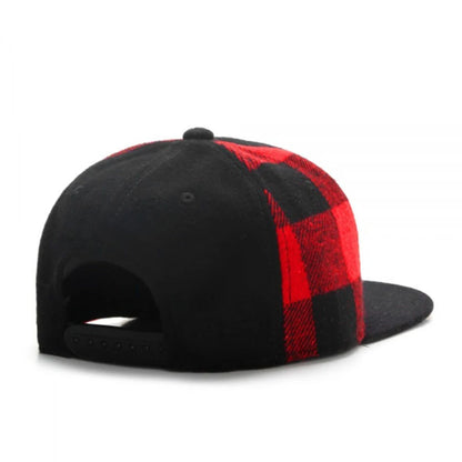 Fashion Hat PLATED Cap Woolen Red Checkered Iron Logo Adjustable Hat Flat Brimmed Hat Sun Hat