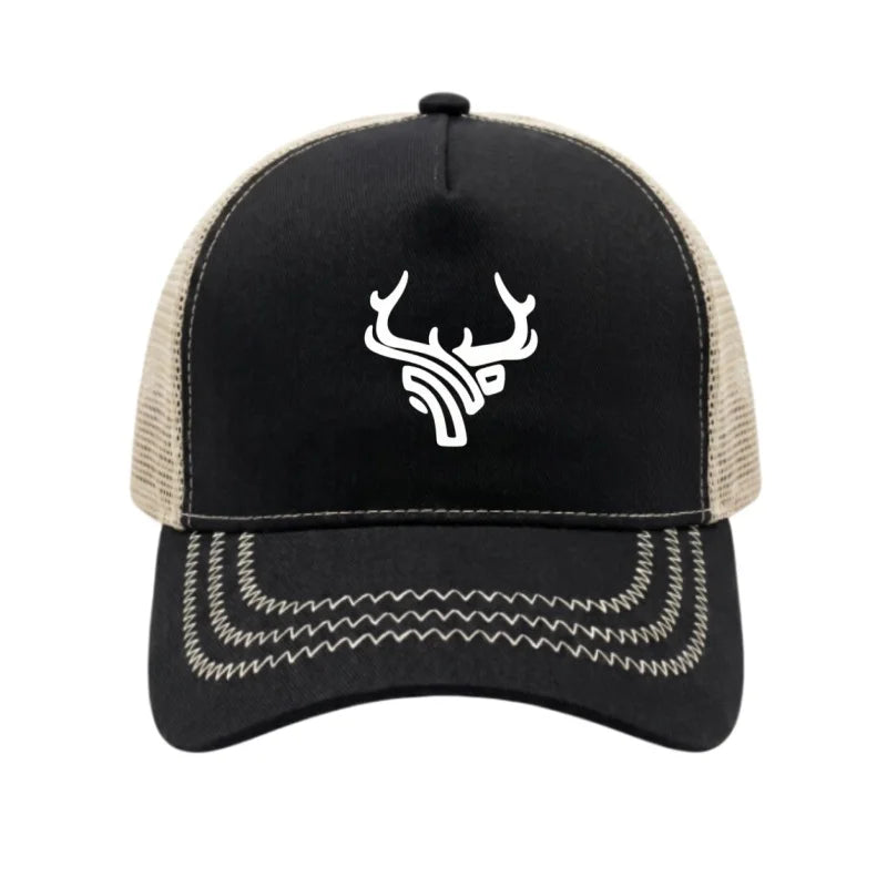 Deer Head Antlers Printed 5 Panel Trucker Mesh Hat