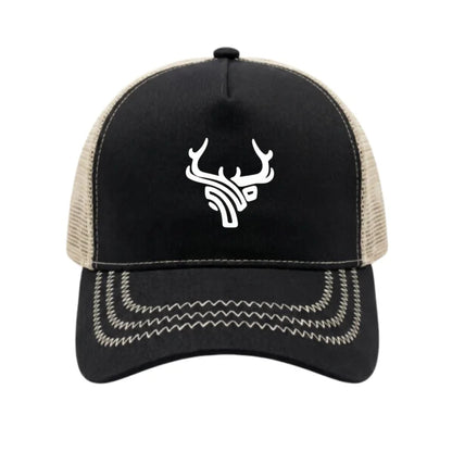 Deer Head Antlers Printed 5 Panel Trucker Mesh Hat