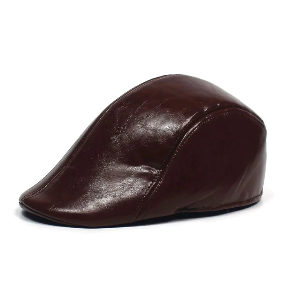 Fall Winter PU Men's Beret Hat Fashionable Casual Style Headwear