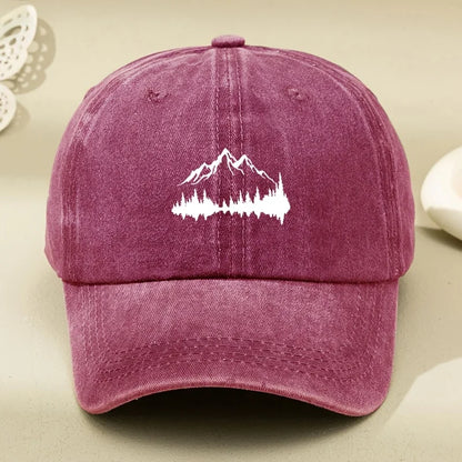 Buckle Baseball Cap with Forest Print, Curved Brim