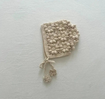 Baby Flower Hat Girls Hollow-Out Bonnet Jacquard Knitted Newborn Cap