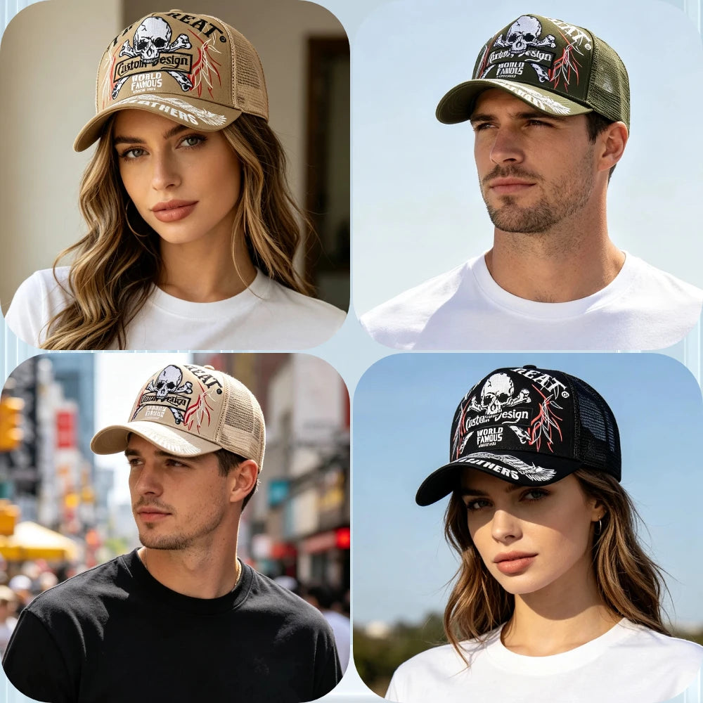 Unisex Punk Style Cap Skull Embroidery Baseball Hat