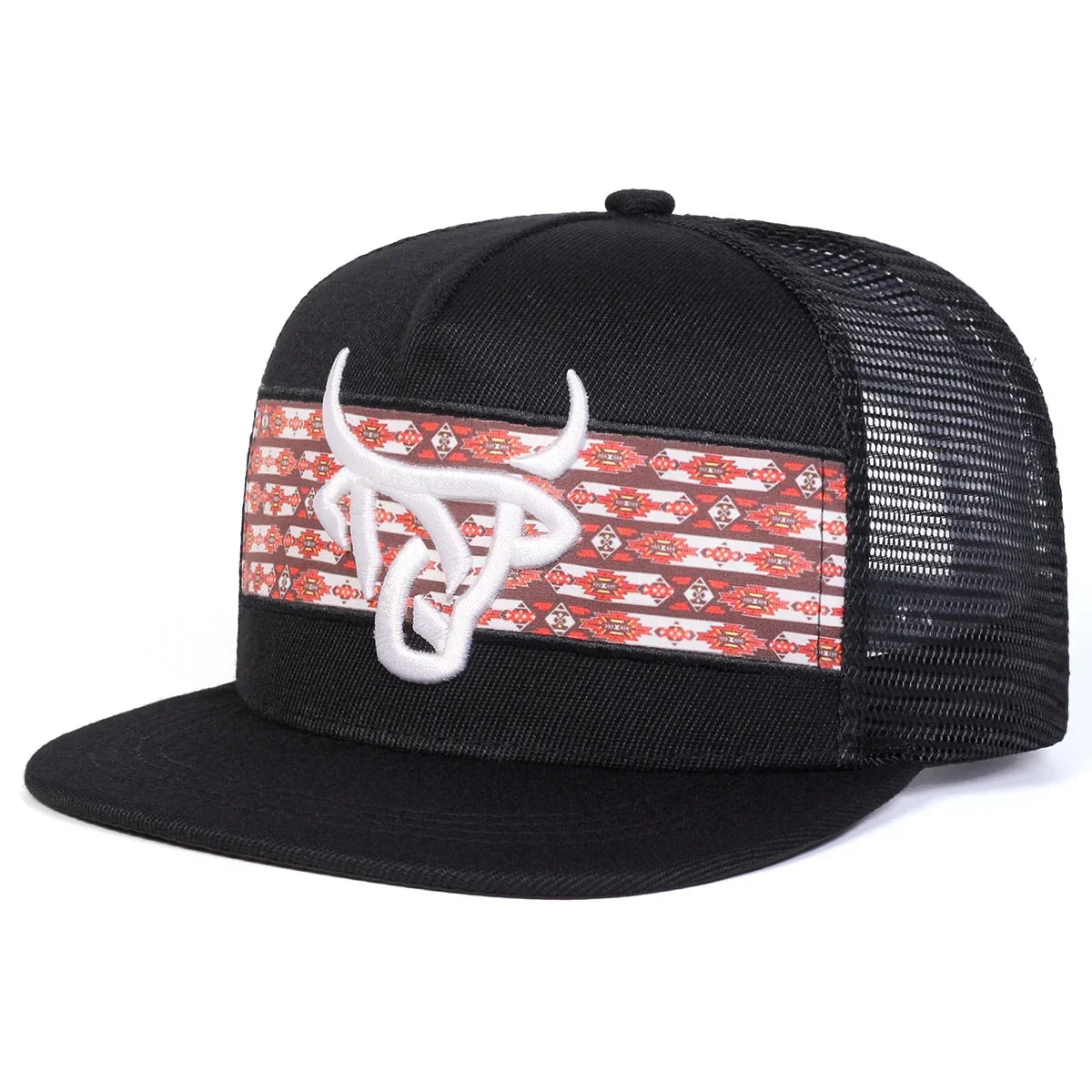 Unisex Ox Head Embroidery Hip-hop Net Hats Spring Summer