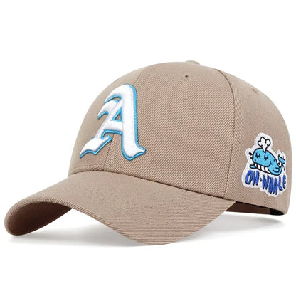 Unisex Gothic Letter A Side Whale Embroidery Baseball Caps Spring and Autumn