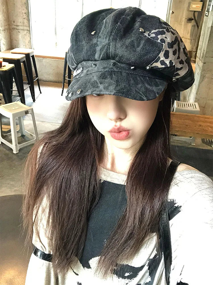Y2k Personalized Star Sticker Rivet Design Berets Caps For Women Spring And Autumn