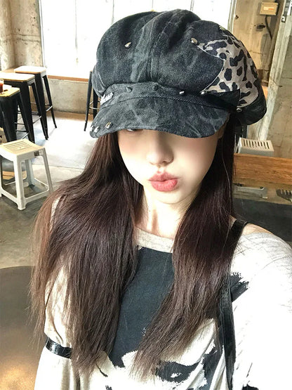 Y2k Personalized Star Sticker Rivet Design Berets Caps For Women Spring And Autumn