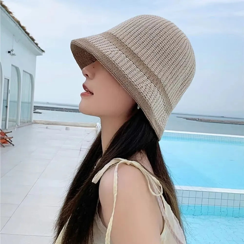 Fashion Foldable Sun Hat Fordable Wide Brim Straw Bucket Hat