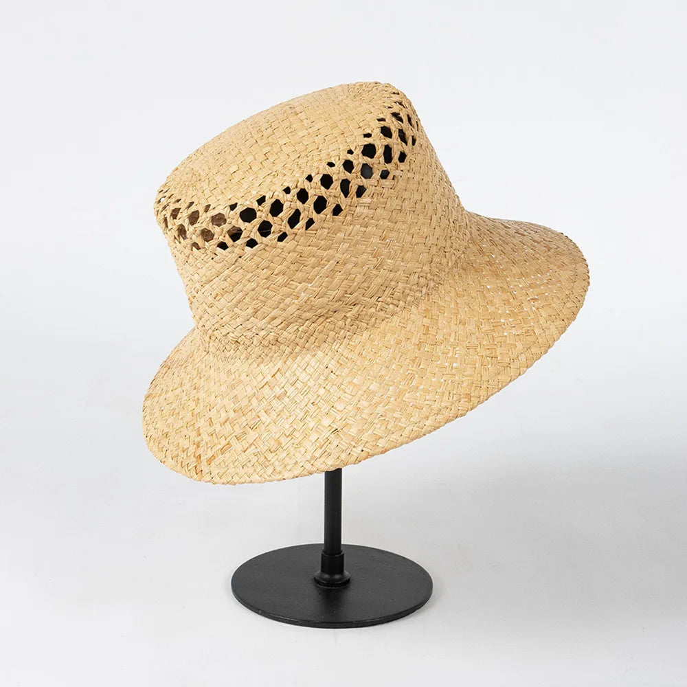 Women Raffia Bucket Hats Hollow Out Style Sun Hat