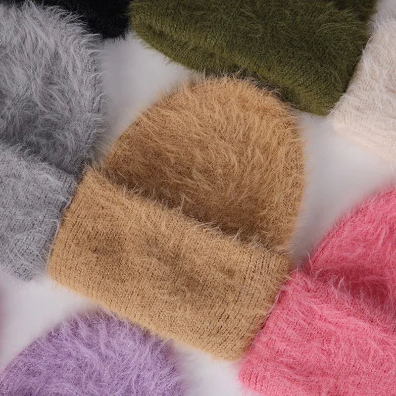 Candy Color Winter Hats Woman Cozy Knitted Beanie Women