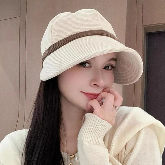 Vintage Solid Color Corduroy Duckbill Hat Women