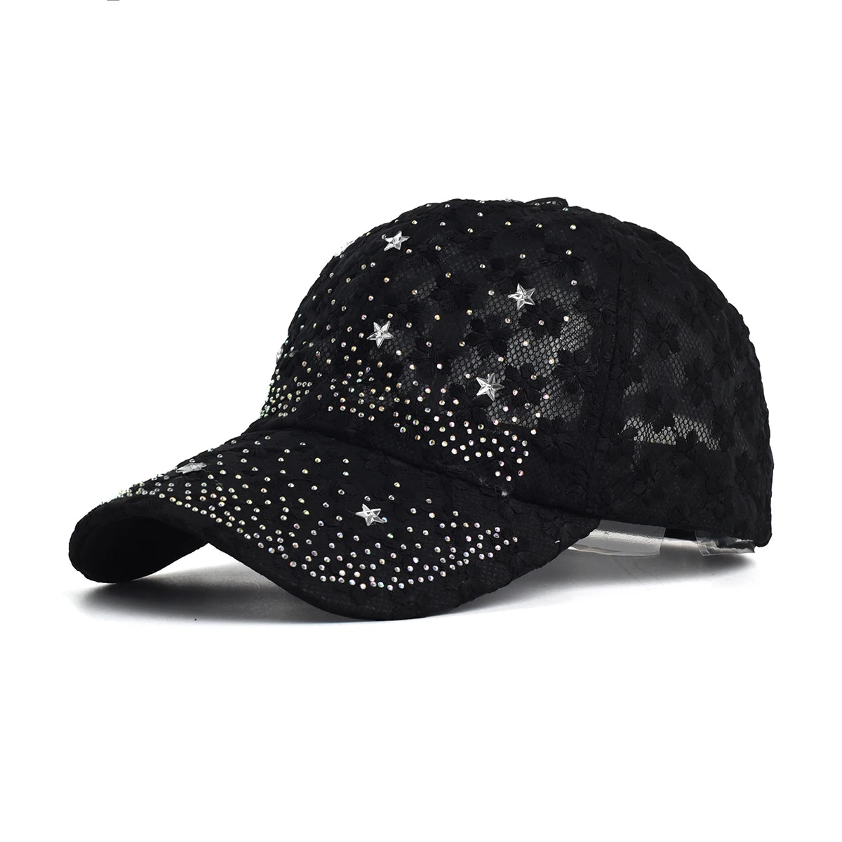Shiny Rhinestone Lace Flower Baseball Cap
