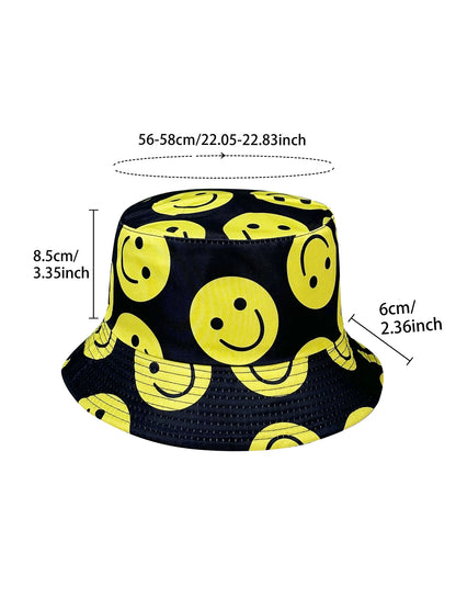 Smiley Face Expression Fisherman Hat, Reversible Sun Hat, Foldable Stylish Bucket Hat