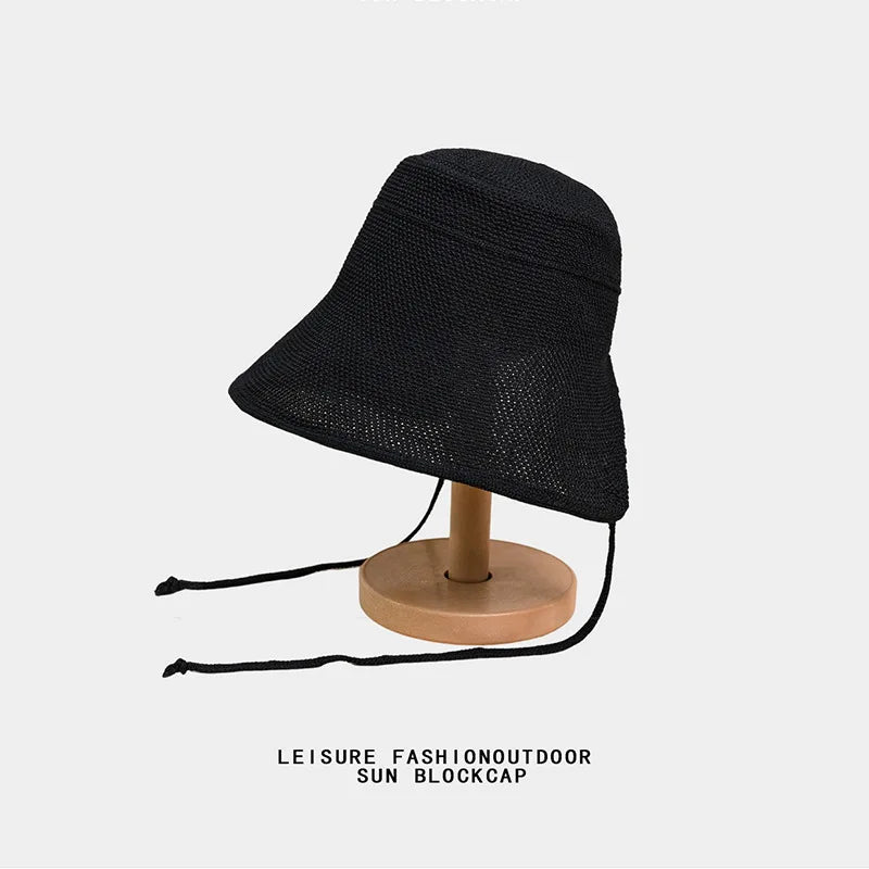 Women Paper Straw Bucket Hat Large Brim UV Protection Sun Hat