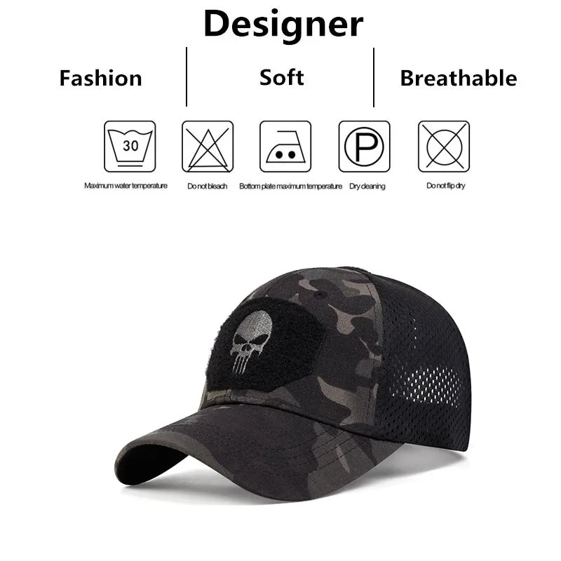 NEW Skull Embroidered Top With Patch Breathable Baseball Caps Adjustable Casual Hat Sunscreen Hat