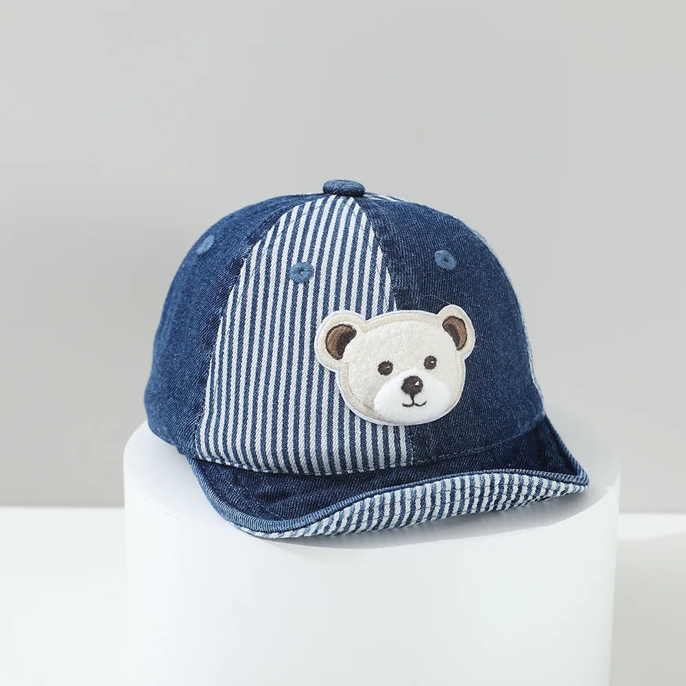 Children's Small Bear Patchwork Striped Denim Hat