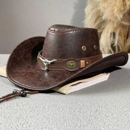 Star Buckle Riveted Waist Belt Women Outdoor Travel Wide Brim Cowgirl Sun Cap