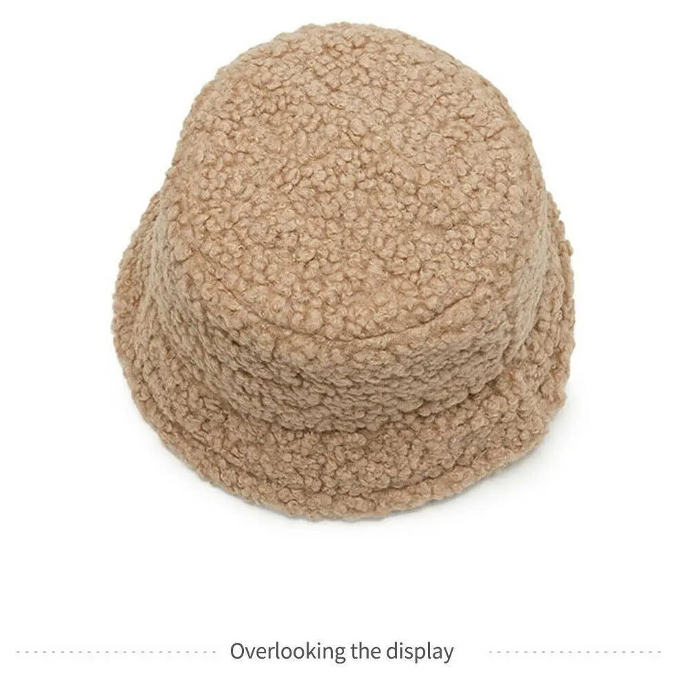 Winter Lamb Wool Soft Warm Bucket Hat Sun Cap Panama Hat Fisherman Cap