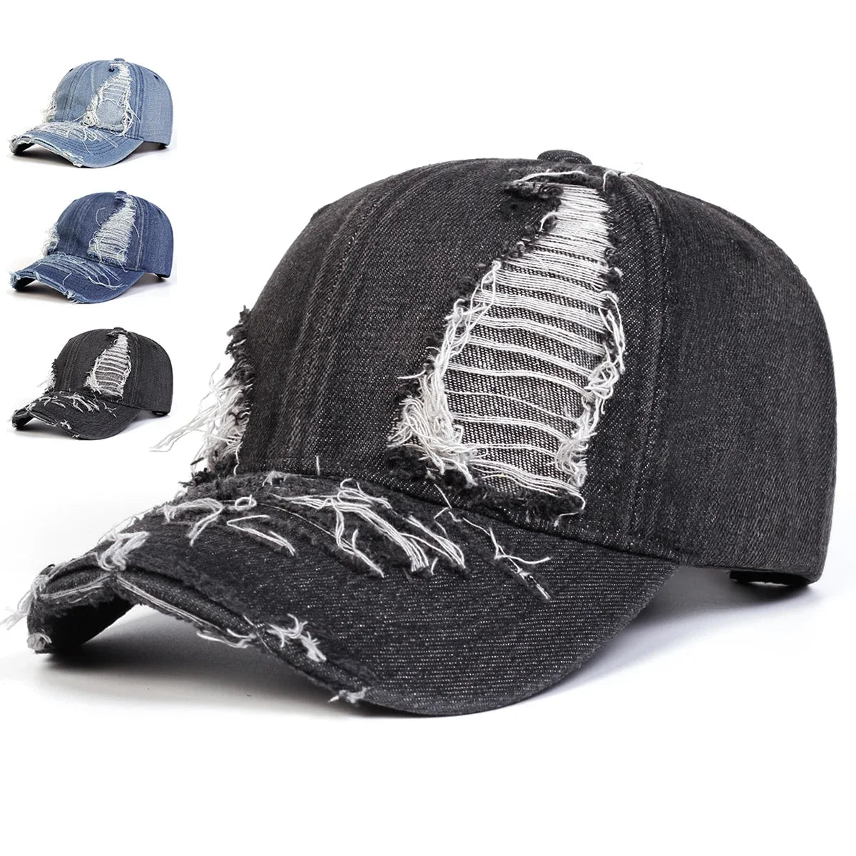 Unisex Ripped Denim Water Wash Baseball Caps Spring Autumn