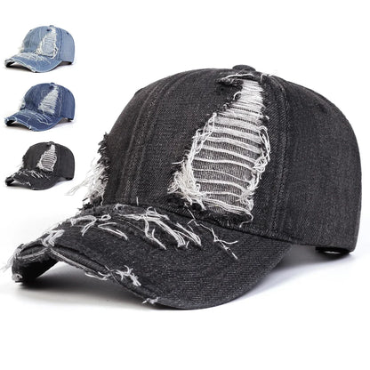 Unisex Ripped Denim Water Wash Baseball Caps Spring Autumn
