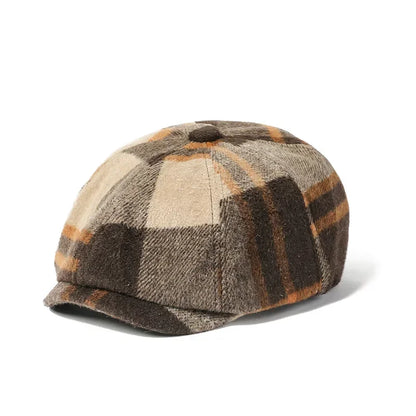 Autumn And Winter Polyester Plaid Print Newsboy Caps Octagonal Cap