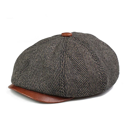 Men Street Bonnet 55% Wool Beret Sheepskin Camel/Grey Male Thin Hats