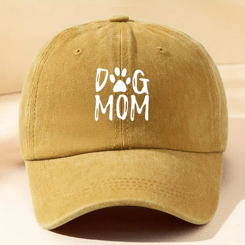 Classic Washed Retro Dog Mom Printed Baseball Cap, Outdoor Casual Sports
