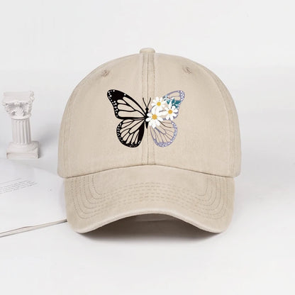 Butterfly and Daisy Print Washed Baseball Cap
