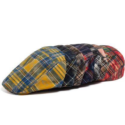 Y2k Plaid Beret Summer Women Hat Vintage Caps For Men