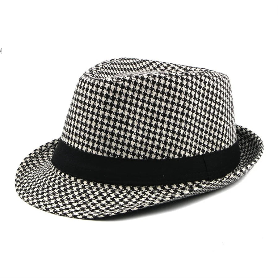 New Vintage Checked Top Hat Men's Middle-Aged And Elderly Woolen Gentleman's Hat