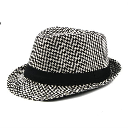 New Vintage Checked Top Hat Men's Middle-Aged And Elderly Woolen Gentleman's Hat