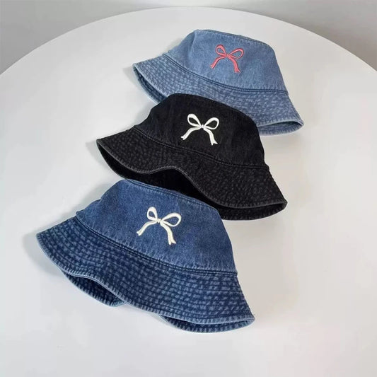 Ladies' Sun Hats Bow Simple Harajuku Fashionable Versatile Cowboy Bucket Hats