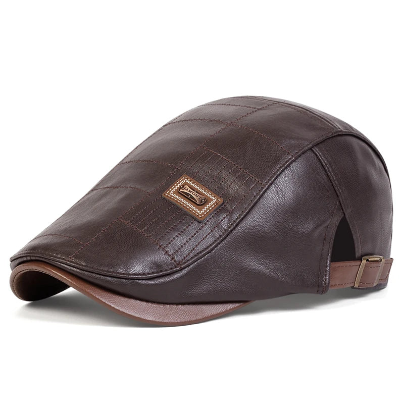 Men Retro Pu Leather Newsboy Caps Painters Hats