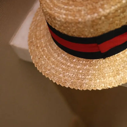 British Striped Natural Straw Hat European And American