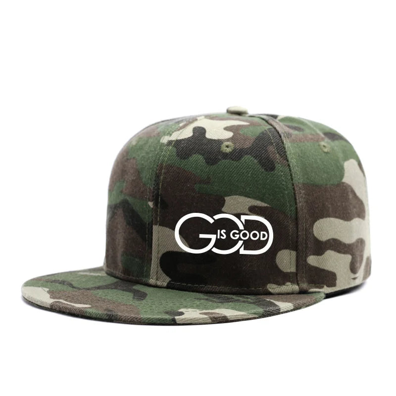 Unisex Adjustable Baseball Cap Street Flat Brim Hat Printed God Is Good Casual Headwear Men And Women