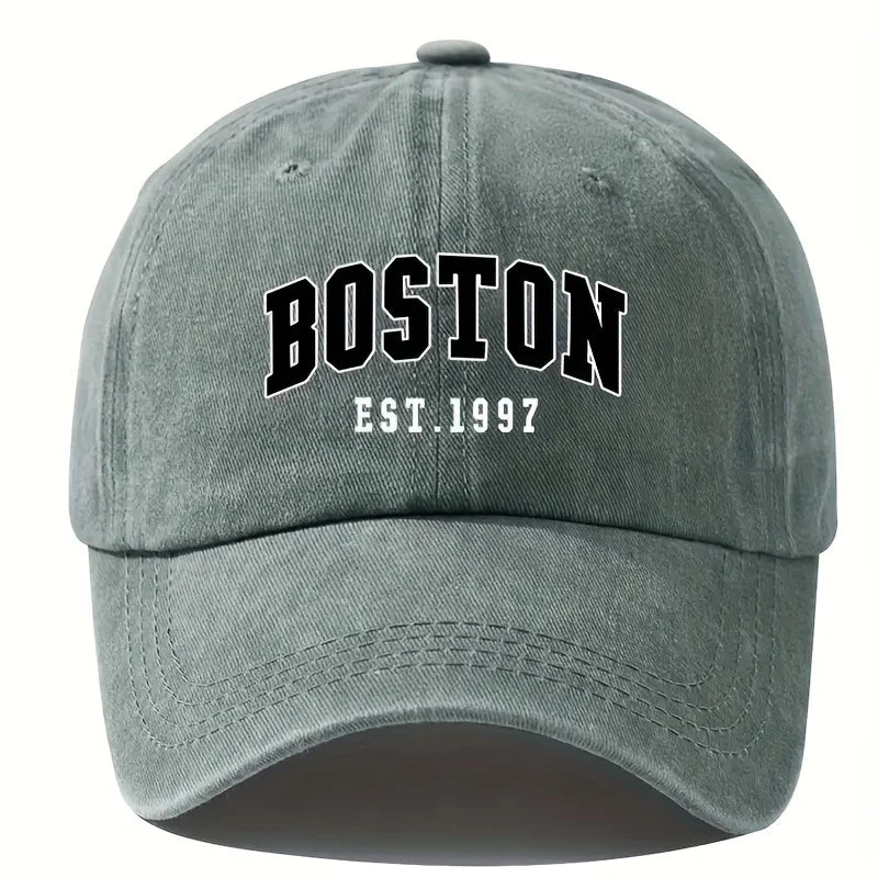 Washable Retro Baseball Cap with Boston Print