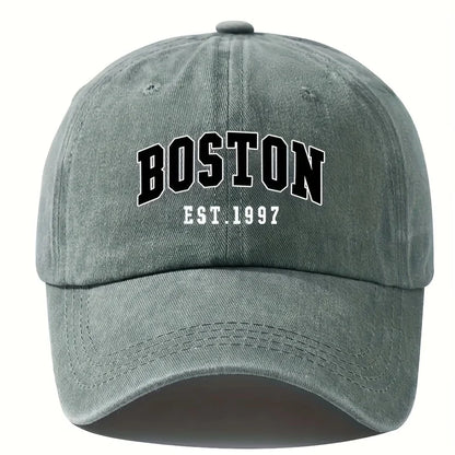 Washable Retro Baseball Cap with Boston Print
