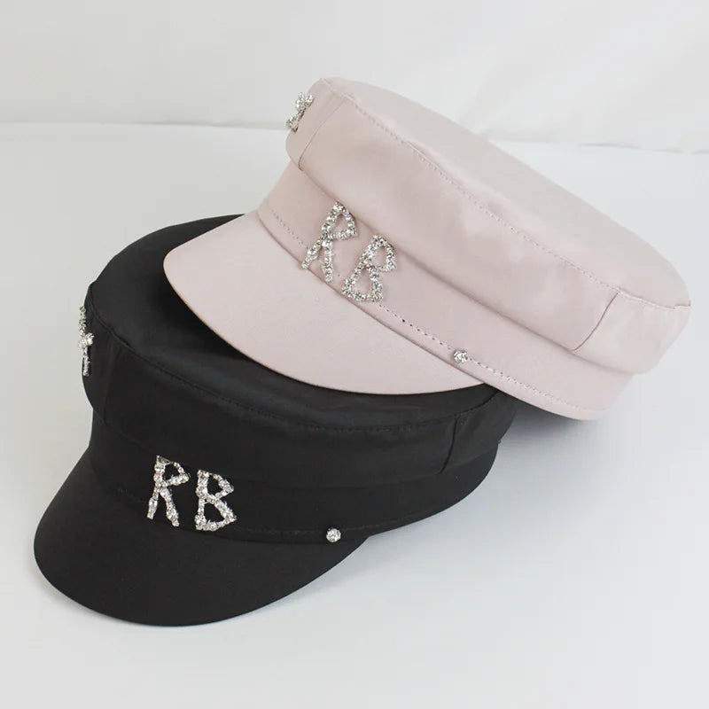 Brand Designer Satin Diamond R B Letter Newsboy Caps Women Flat Hat