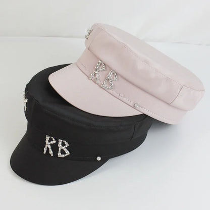 Brand Designer Satin Diamond R B Letter Newsboy Caps Women Flat Hat