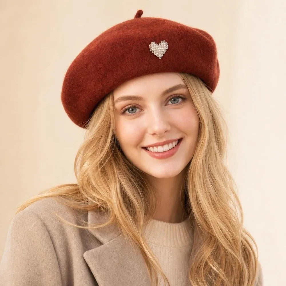 Fashion Warm Winter Wool Berets Hat Heart Shape Retro French Artist Hat