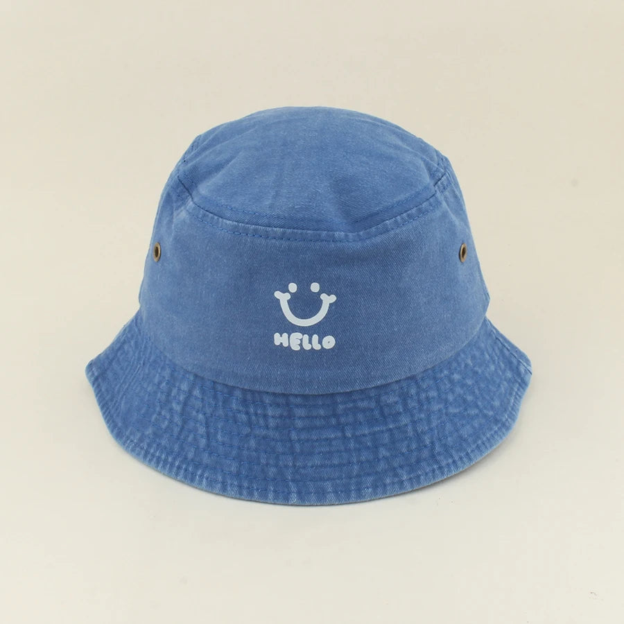 Baby Summer Sun Hat Kids Cartoon Smiling Face Hello Letter Bucket Hat