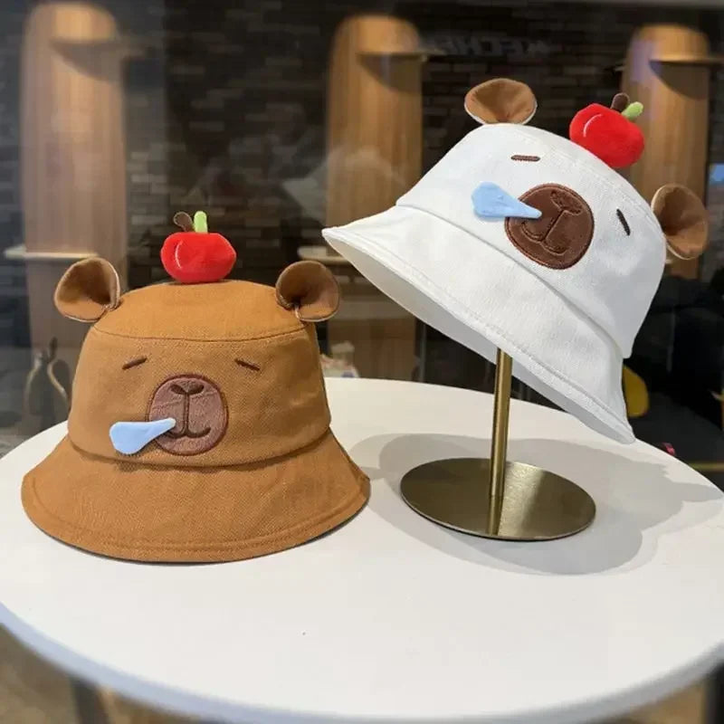 Cute Capybara Apple Bucket Hat For Women Cartoon Fisherman Hat