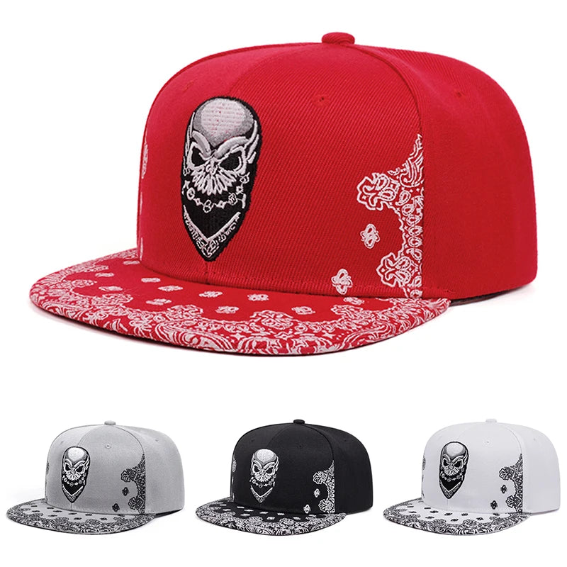 Fashion Snapback Hat Paisley Skeleton Embroidery HipHop Hat