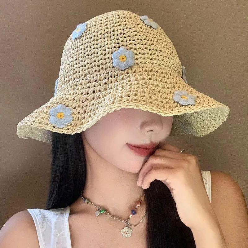 Woven Flower Decoration Fisherman Hat