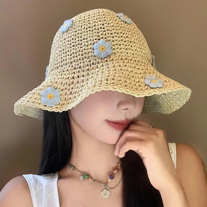 Woven Flower Decoration Fisherman Hat