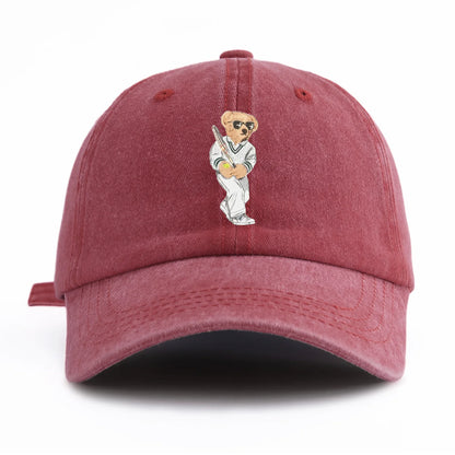 Baseball Bear Print Washed Baseball Cap For Adults, Minimalist Retro Style Casual Soft