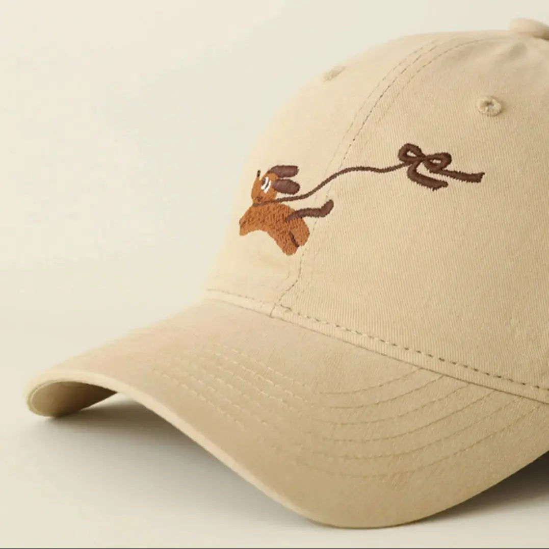 Baseball Cap with Original Cartoon Puppy Design Embroidery Widened & Deepened to Minimize Face Appearancenew Baseball Cap