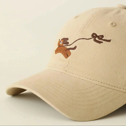 Baseball Cap with Original Cartoon Puppy Design Embroidery Widened & Deepened to Minimize Face Appearancenew Baseball Cap